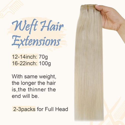 Easyouth Weft Hair Extensions Platinum Blonde Human Hair 22inch Sew in Hair Extensions Real Human Hair Double Weft Blonde Hair Extensions Sew in Extensions 100g