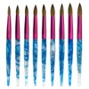 PANA USA Acrylic Nail Brush Pure Kolinsky Hair Acrylic White Swirl Blue Handle with Pink Ferrule Round Shaped - Size 10
