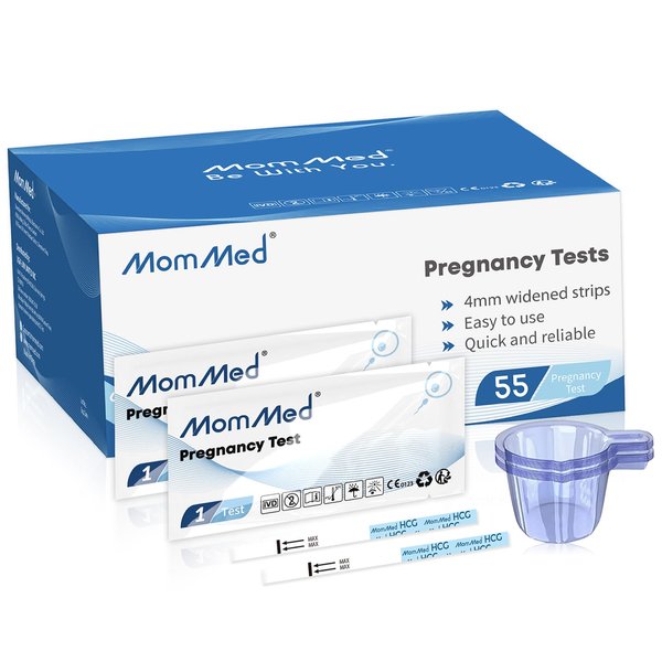 MomMed Pregnancy Test Strips, Home Pregnancy Test Kits, 55-Piece Pregnancy Test Strips with 55-Piece Urine Collection Cups; Quick and Reliable Early Pregnancy Test Detection, Over 99% Accuracy