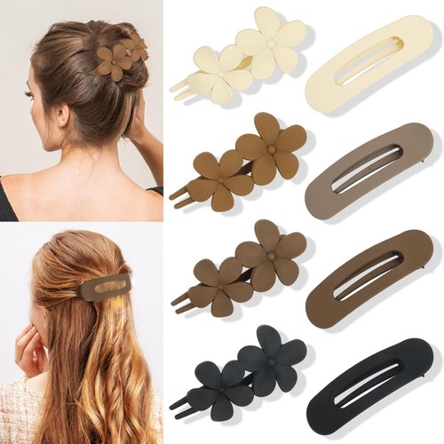 CAVETEE 8 PCS Flat Hair Clips Medium Hair Barrettes Claw Clip Hair Accessories for Women Acrylic Flat Hair Claw Clips Non-Slip Matte Flower Hair Clips Duck Billed Clip for Women Girls Thin Hair
