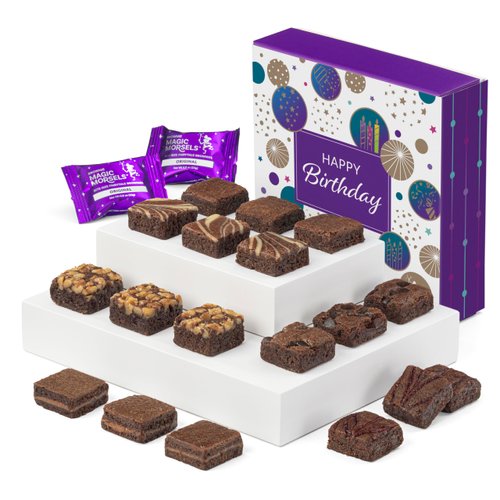 Fairytale Brownies Birthday Magic Morsel 18 Individually Wrapped Gourmet Chocolate Food Gift Basket - 1.5 Inch x 1.5 Inch Bite-Size Brownies - 18 Pieces - Item SB418