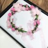 Flower Crown Headband Wreath Garland Hair Bands Floral Wedding Bridal Hair Hoop Women Leaf Ribbon Party Decoration Headdress Headwear Christmas Handmade Headpiece Hair Accessories 2 Pack Pink
