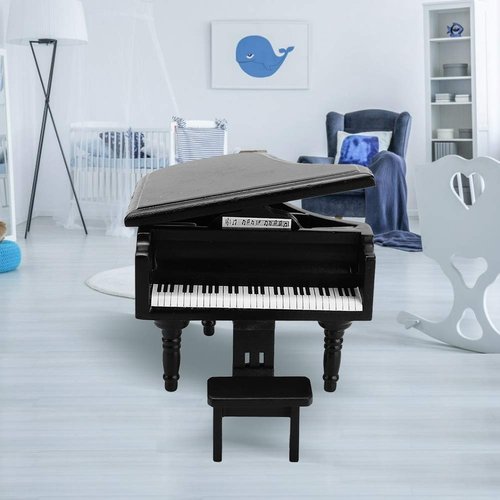 SPYMINNPOO Dollhouse Piano,1:12 Miniature Mini Simulation Wooden Grand Piano with Stool Doll House Accessory for 1:12 Home Ornaments Dollhouse Decorative(Black)