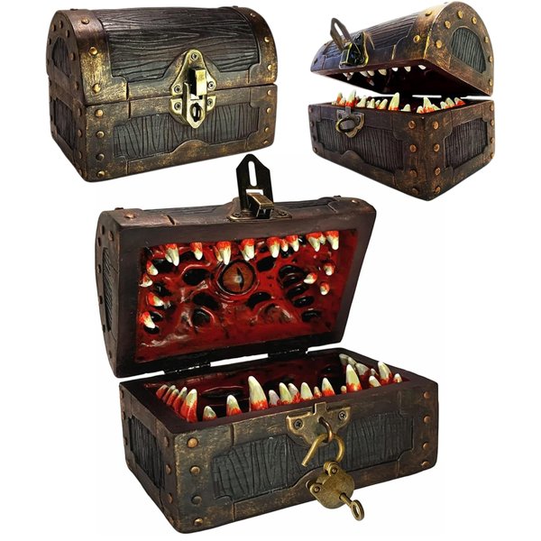 Galdor's Guild Mimic Dice Chest Storage Box | Free Lock & Key | Compatible with Dungeons & Dragons Players, Dungeon Master/DM RPG Gaming | Holder Vault Case | Holds 4 Sets of Polyhedral Dice (Regular)