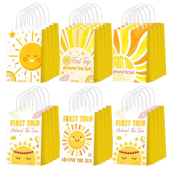 24 Pcs First Trip Around the Sun Party Favors Bags Boho Sun 1st Birthday Goody Candy Treat Bags Sunshine Party Decor Plastic Gift Bag Birthday Snack Bags Summer Party Favor Supplies for Kids