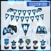 KOTLMIGHT 10th Birthday Decorations for Boys, 149Pcs Blue Video Game level 10 Party Supplies for Boy 10th Birthday - Backdrop, Banner, Balloons, Tablecloth, Centerpieces, Hanging Swirls, Wall Signs