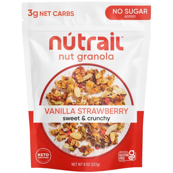 NuTrail Nut Granola Cereal, Vanilla Strawberry, No Sugar Added, Keto, Low Carb, Gluten Free, Grain Free, Healthy Breakfast 8 oz. 1 Count
