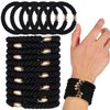 Nogeqi 24 Pcs Black Braided Ponytail Holder, Elastic Womens Hair Ties Thick, Strong Hair Ties with Bead, Damage Free Men Hair Ties, Hairtie with Gentle Hold for Women and Girls Hair Accessories