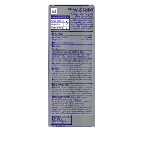 Clean & Clear Advantage Acne Spot Treatment, Oil Free Acne Treatment with Salicylic Acid, Witch Hazel, and BHA, Gel Pimple Cream for Adults and Teens, Witch Hazel & Salicylic Acid Medication,.75 oz (Pack of 3)