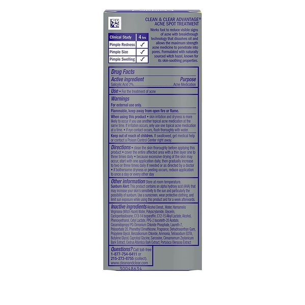 Clean & Clear Advantage Acne Spot Treatment, Oil Free Acne Treatment with Salicylic Acid, Witch Hazel, and BHA, Gel Pimple Cream for Adults and Teens, Witch Hazel & Salicylic Acid Medication,.75 oz (Pack of 3)