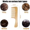 2 Pcs Wooden Wide Tooth Comb for Women Men, Anti-static Detangling Hair Comb Styling Comb for Curly Fine Straight Wet Dry Hair, Natural Bamboo Comb