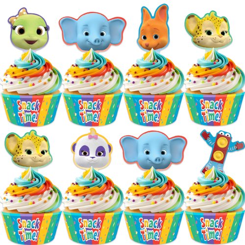 Treasures Gifted (24) Word Party Cupcake Toppers & (24) Wrappers - Officially Licensed Word Party Cake Decorations - Word Party Birthday Party Supplies - Jim Henson’s Word Party Cake Topper Set