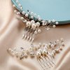 2 Pieces Wedding Pearl Hair Comb Bride Pearl Crystal Headpiece Flower Side Combs Hair Clip Bridal Hair Accessories for Girls Wedding Brides Women Rhinestone, Silver