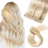 FUBILI Blonde Clip in Hair Extensions Real Human Hair 16inch 30g 5Pcs Platinum Blonde Remy Hair Extensions Clip ins for Women Long straight hair