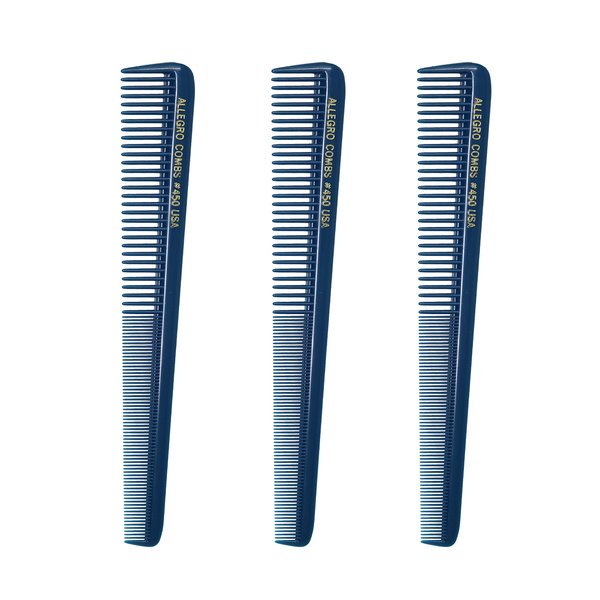 Allegro Combs 450 Tapered Hair Cutting Combs Barber Hair Hairstylist Combs Women's Combs Men's Pocket Combs Made In The USA 3Pcs. (Teal)