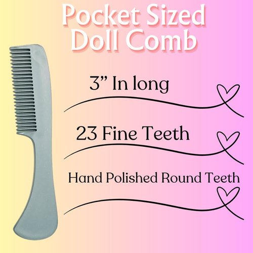 G.B.S Unbreakable Doll Comb Set for Grooming - Fine Toothed Combs, Small Pocket Size Design, For Styling and Detangling Doll Hair or Wig Gray(Pack of 3)