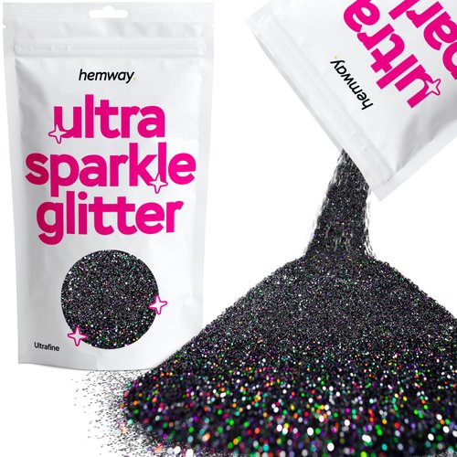 Hemway Premium Ultra Sparkle Glitter Multi Purpose Metallic Flake for Nail Art, Cosmetic Graded, Makeup, Festival, Party, Hair, Body and Eyes 100g / 3.5oz - Black Holographic