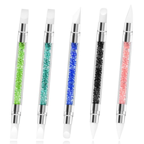 Abeillo 5PCS Nail Art Sculpture Pen, Nail Molding Gel Pen, Dual Tipped Silicone Cuticle Pusher, Resin Rhinestone Nail Art Pen Tools, Nail Polish Carving Sculpting Gel Pen for 3D Nail Art Design