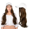 Human Hair Baseball Cap, Wig Hair, Hat Wig Hair Extension Wig Girl Synthetic White Baseball Cap Long Curly Hair Piece Hair Extension (White Hat + Light Brown)