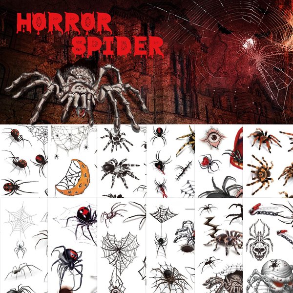 YOKSAS Halloween Horror 3D Spider Temporary Tattoo Stickers,12 Sheets Kids Adults Face Makeup Tattoos for Day of the Dead Party Masquerade