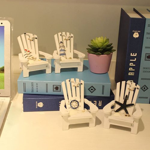 HEALLILY Mini Wooden Beach Chair Dollhouse Miniature Furniture Beach Nautical Decor Chair Ornament Dollhouse Accessories (White)