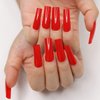 Kikmoya Extra Long Square Press on Nails Red Glossy Fake Nails Full Cover False Nail Tips Artificial Nails Acrylic Nails Press-On Manicure Solid Color Stick on Nails for Women and Girls (Red)