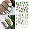Cactus Nail Stickers Spring Water Transfer Nail Art Stickers Decal Flower Nail Decals for Acrylic Nail Green Cactus Flower Leaf Nail Design Nail Decoration for Women Girls Nail Supplies 12pcs
