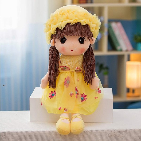 Tvoip Tulle Skirt Princess Plush Toy Phial Dolls Children Girls Doll Cute Little Girl Dolls, 18 Inch (Yellow)