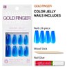 GoldFinger False Nails Kit, Jelly Color Ready to Wear Blue Fake Nails, Manicure Stick and Glue Included, Long Length, Coffin Shape, Long-Lasting Hottest Trend Glue on Nails
