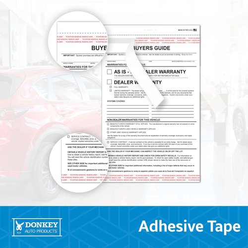 Donkey Auto Products 2-Part Buyers Guide Form - Adhesive Tape - English - As is - Warranty (100 per Pack)