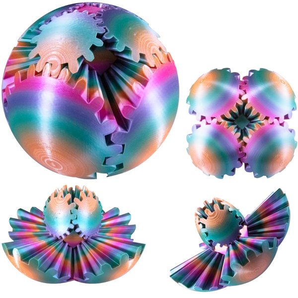 Gear Ball 3D Printed Gear Ball Gear Sphere Fidget Toys Stress Ball GearSphere Desk Toy Stress & Anxiety Relief (Candy Rainbow 8cm 3.15 inches)
