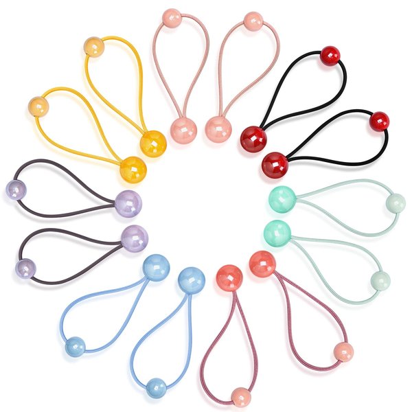 14 Pcs Double Balls Elastic Ponytail Holders Colorful Kids Hair Ties with Balls Cute Ball Hair Ties Circle Bubble Hair Bands Rubber Hair Elastics Ties for Baby Toddler Girls Women (Classic Style)