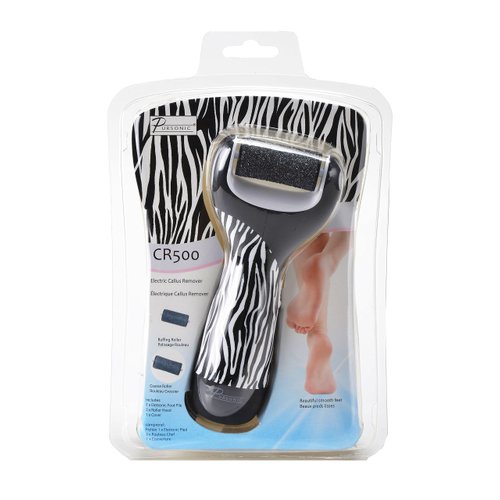 Pursonic Zebra Electric Callus Remover for Feet — Battery-Operated Electric Foot Scrubber — Dead Skin Remover with 2 Pumice Stone Electric Heads — Pedicure Foot Spa Products (0.7 Lb)