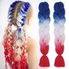 Colored Braiding Hair Extensions for Women Girls Red White Blue Ombre Jumbo Braids Crochet Synthetic Fiber Hair Pre Stretched High Temperature Heat Resistant Braiding Hair 24 Inch