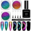 Cat Eye Chrome Nail Powder - 3PC Get Cat Eye Effect and Chameleon Mirror Effect, 9D Galaxy Gem Glitter Metallic Manicure Pigment with Bonus Black UV Gel and Magnetic Stick - Unique DIY Set