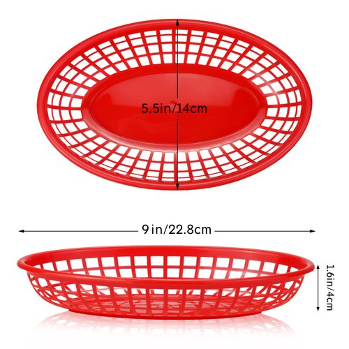GothaBach 24 Pack Fast Food Baskets, Plastic Fast Food Restaurant Baskets, Bread Fry Baskets Serving Tray for Hot Dogs, Chicken, Burgers, Sandwiches, Fries(Red)