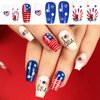 IDDFEVE 4th of July Press on Nails, Medium Square Independence Day Red Blue Nails, USA Flag Designs Artificial Acrylic Holiday Nail Decorations for Women