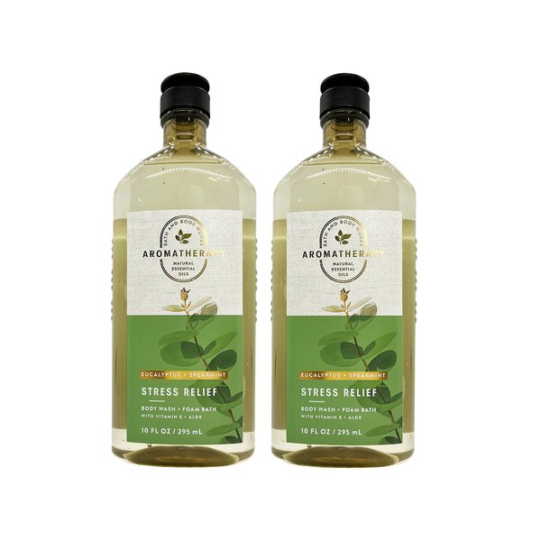 Bath and Body Works 2 Pack Aromatherapy Stress Relief Eucalyptus & Spearmint Shower Gel. 10 Oz.
