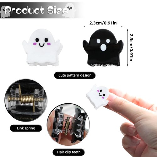 8Packs Mini Halloween Hair Clips,Spooky Cute Ghost Hair Accessories Acrylic Claw Clips Strong Hold Non Slip Hair Decorations for Women Girls (black and white)