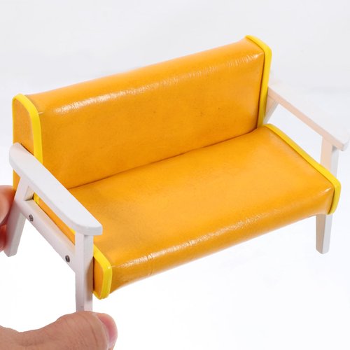 Alasum Dollhouse Leather Sofa Miniature Wood Couch 1:12 Vintage Retro Armchair Tiny Furniture for Dollhouse Scale Accessories Yellow