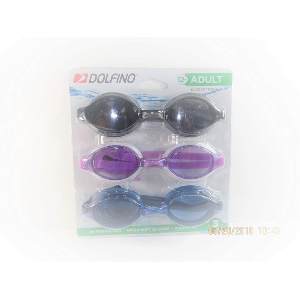 Dolfino 3 Pack of Adult, Assorted Colors, Swim Goggles