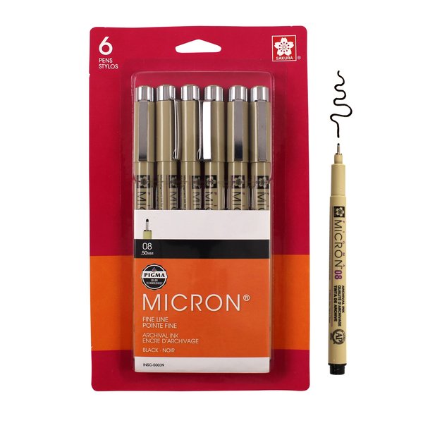 SAKURA Pigma Micron Fineliner Pens - Archival Black Ink Pens - Pens for Writing, Drawing, or Journaling - Black Ink - 01 Point Size - 6 Pack