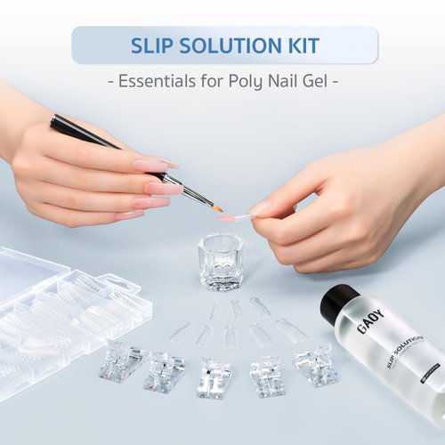 GAOY Slip Solution Kit for Poly Gel Nails, 145ml Nail Extension Gel Liquid Solution, Anti-stick Gel Solution with Brush and Dual Forms for Nail Art DIY