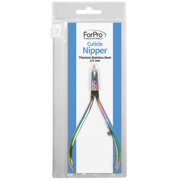 ForPro Titanium Cuticle Nipper, Stainless Steel Precision Blades, for Trimming Cuticles and Hangnails, ¼ Jaw, Rainbow Colored