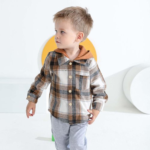 KIMI BEAR Baby Boy Clothes Toddler Long Sleeve Button Down Shirts Fall Winter Coat Baby Brown Plaid Flannel Shirt Jacket Top 12 18 Months Boys Clothes