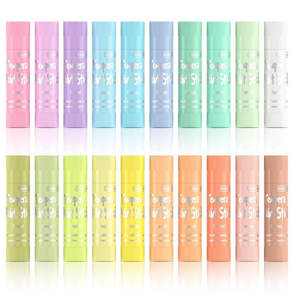 Shuttle Art Tempera Paint Sticks, 20 Pastel Colors, Solid Tempera Paint for Kids, Super Quick Drying, Works Great on Paper Wood Glass Ceramic Canvas