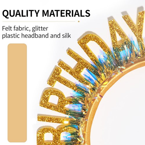Doneace Happy Birthday Headband Glitter Tassel Birthday Tiaras Birthday Girl Crowns Hairband for Women Girls Kids, Happy Birthday'Headpiece for Party Favors Hair Accessories Sweet Gifts1Pcs Yellow