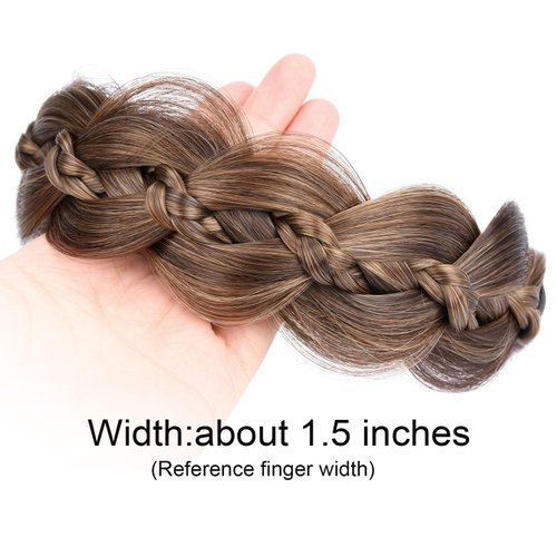 VOPPIS Wide Braided Headband with Teeth Synthetic Hair Plaited Headband Fishtail Braided Hair Band Hairpiece for Girls Women Beauty Accessory (Claybank, Wide)