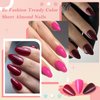 Bellelfin 240Pcs Almond Press on Nails Short, Glossy Red Fake Nails Full Cute False Nails Solid Color Acrylic Almond Nails Press on with 5 Sheets Adhesive Tabs for Women Girls Fingernails Artificial