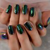Coolnail Reuseable Green Square Short Nails Mirror Chrome False Nail Reflection Magic Mirror Effect Holo Fake Nails Tips